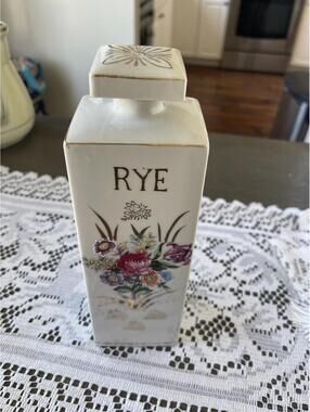 Rare  RYE Liquor Decanter With Floral design And Cork Stopper